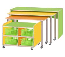 Комплект мебели детский (стол-тумба, 2 выкатных стола, тумба выкатная (4 полки))