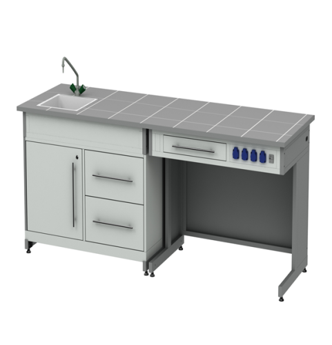 Стол демонстрационный химический с керамической столешницей и раковиной, 2400x750x900 мм