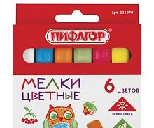 Мел цветной ПИФАГОР, набор 6 шт., квадратный, 221979