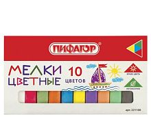 Мел цветной ПИФАГОР, набор 10 шт., квадратный, 221168